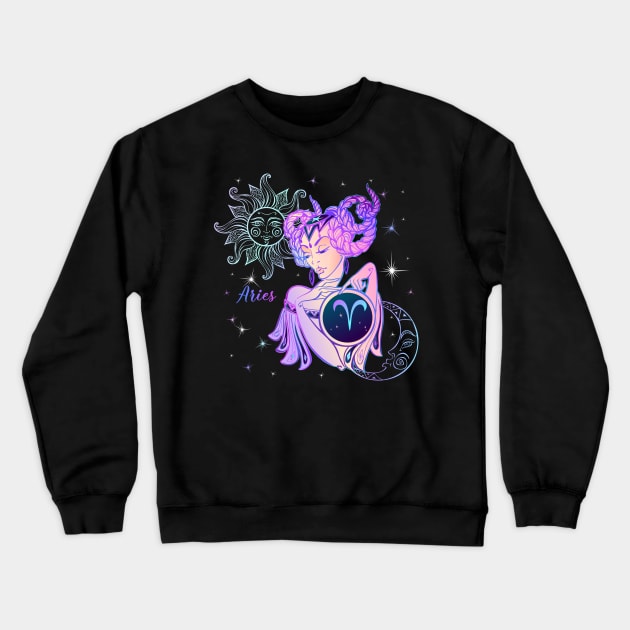 Aries Astrology Horoscope Zodiac Sign Illustration Crewneck Sweatshirt by xena